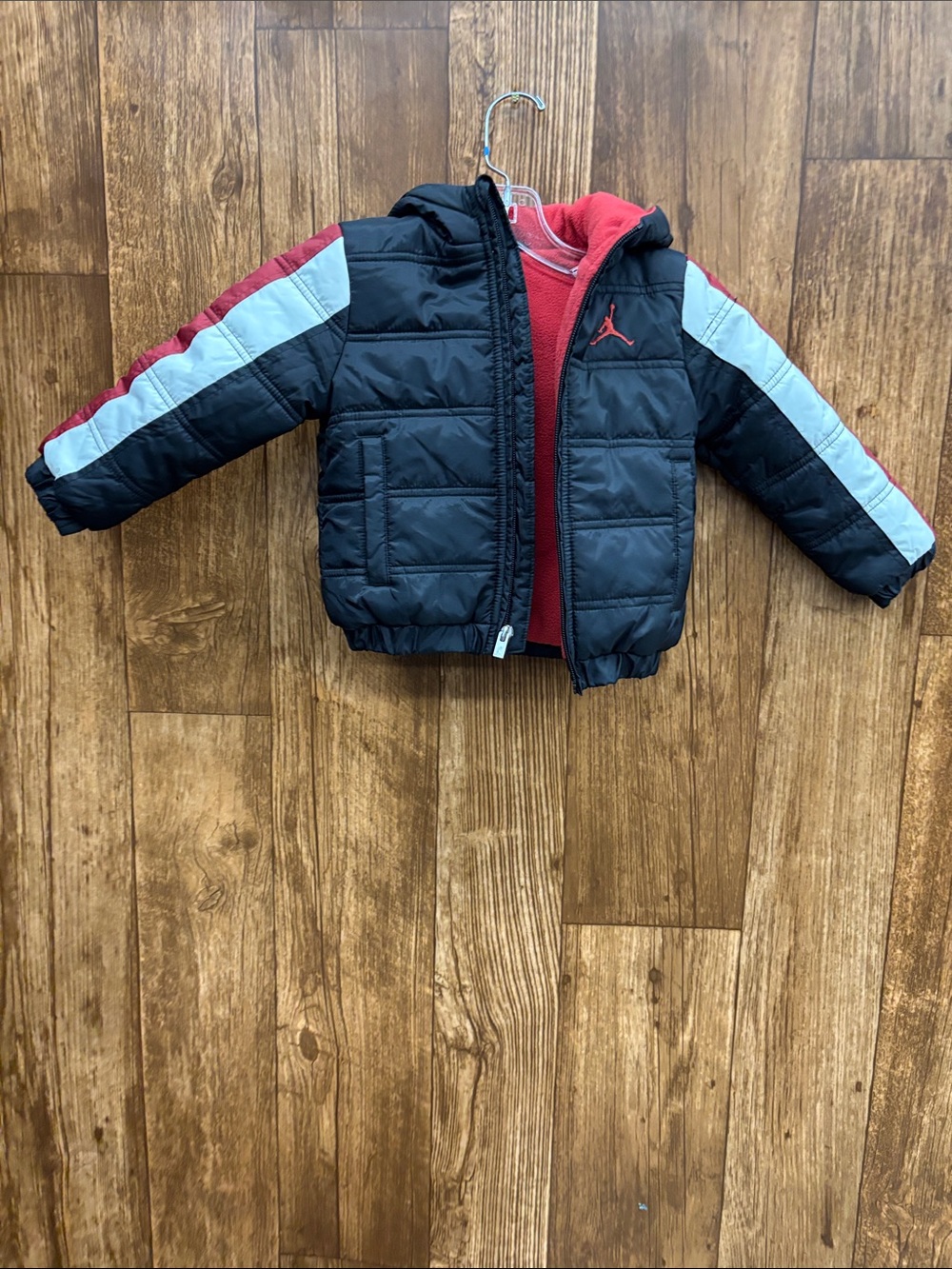 Jordan Kids Black, Red & White Hooded Puffer Jacket